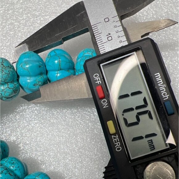 Carved Turquoise Melon Bead Necklace 17.5mm Sterling Silver Toggle Clasp 17" 197 - Picture 4 of 11
